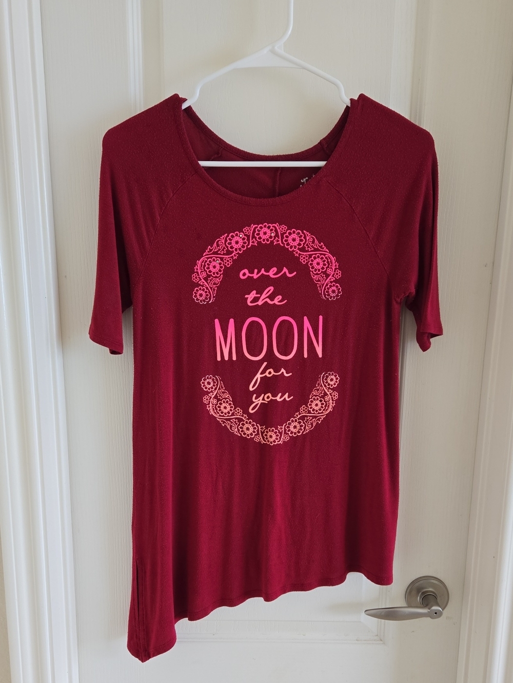 Justice Burgundy Short-Sleeve Graphic Tee with Pink Print
